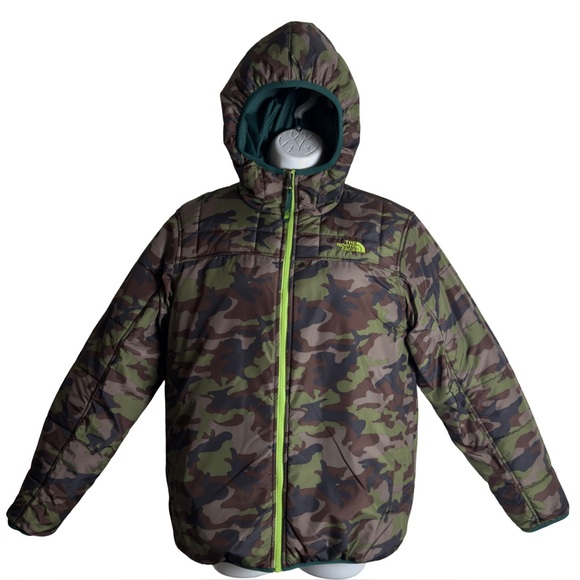 The North Face Boys Perrito Reversible Green Camo Puffer Jacket XL - Picture 1 of 17